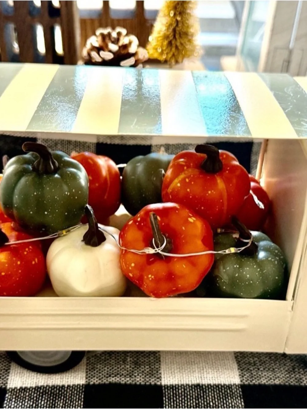 Blue & White Striped Mini Storage Crate with Decorative Produce